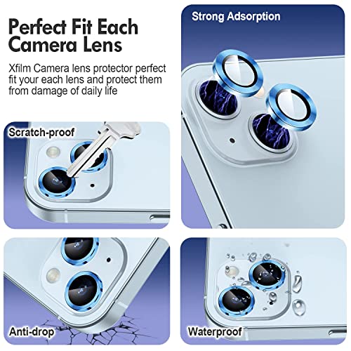 for iPhone 14 - iPhone 14 PLUS Camera Lens Protector, 9H Tempered Glass Camera Cover Screen Protector Metal Individual Ring for iPhone 14 6.1 inch iPhone 14 Plus 6.7 inch (Blue)