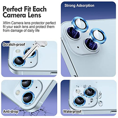 for iPhone 14 - iPhone 14 PLUS Camera Lens Protector, 9H Tempered Glass Camera Cover Screen Protector Metal Individual Ring for iPhone 14 6.1 inch iPhone 14 Plus 6.7 inch (Blue)