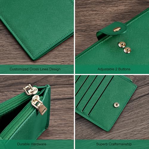 Travelambo RFID Wallet Women Large Size Bifold Multi Card Wallet Case with Zipper Pocke Credit Card Holder for Women - color: Green