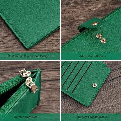 Travelambo RFID Wallet Women Large Size Bifold Multi Card Wallet Case with Zipper Pocke Credit Card Holder for Women - color: Green