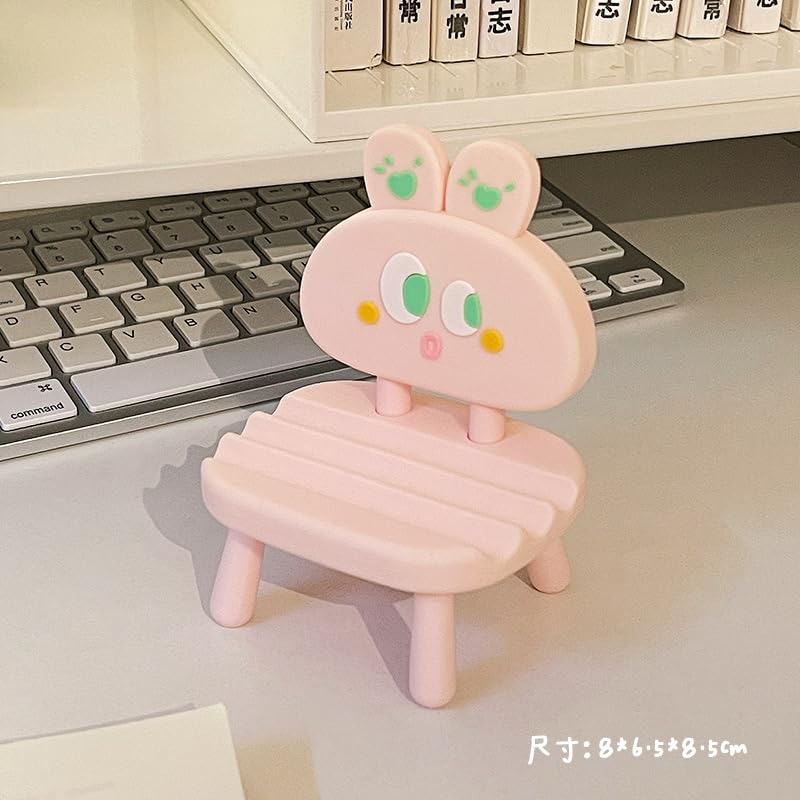 Super Cute Funny Face Animal Chair Cell Phone Stand, Adjustable Mobile Phone Support‌ Holder‌ Cellphone Mount‌ for Desk, Compatible with Phone 17 16 15 14 13, Smartphone, Pad, Tablet-Pink Rabbit - color: Pink Rabbit