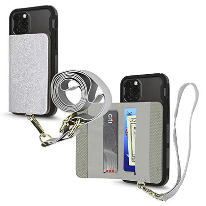 Cell Phone and Credit Card Holder with Crossbody and Wrist Straps, Stick-On Wallet w/RFID Protection Multiple Card Slots Transparent ID Pocket - color: Silver