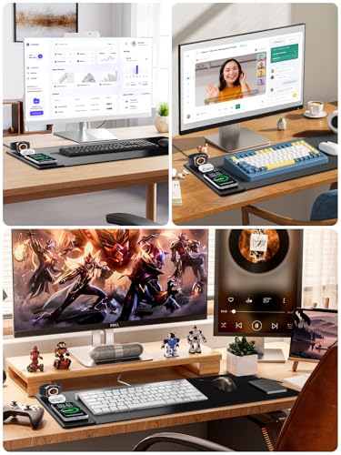 Magnetic Wireless Charging Mouse Pad, 31.5"x15.8" Large Desk Mat - color: Black-Watch-Adatper