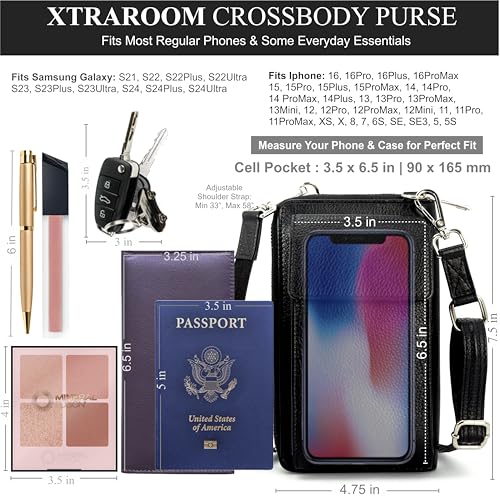 BULL GUARD Crossbody Bag for Women, Leather Phone Wallet Purse with Adjustable Anti Theft Strap & RFID Blocking 12 Card Slots - color: Xtraroom in Black Diamond Espresso