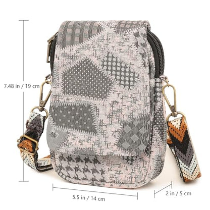 SILKAREA Embroidered Cute Mini Crossbody Bag for Women Small Handbags Wristlet Wallet Bag Cell-phone Pouch Coin Purse - color: Spliced Pink