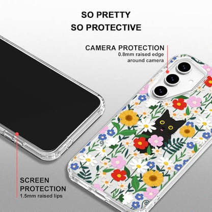MOSNOVO Case for Samsung Galaxy S24 FE, [Buffertech 6.6ft Military-Grade Drop Protection] [Anti Peel Off Tech] Clear TPU Bumper Phone Case Cover Design - Black Cat in Garden - color: Clear - Black Cat in Garden, size: Samsung Galaxy S24 FE