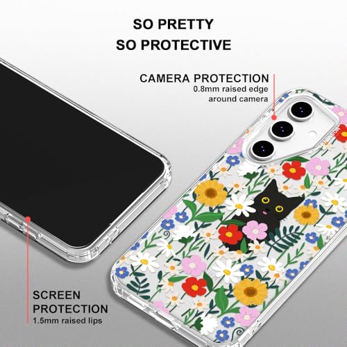 MOSNOVO Case for Samsung Galaxy S24 FE, [Buffertech 6.6ft Military-Grade Drop Protection] [Anti Peel Off Tech] Clear TPU Bumper Phone Case Cover Design - Black Cat in Garden - color: Clear - Black Cat in Garden, size: Samsung Galaxy S24 FE
