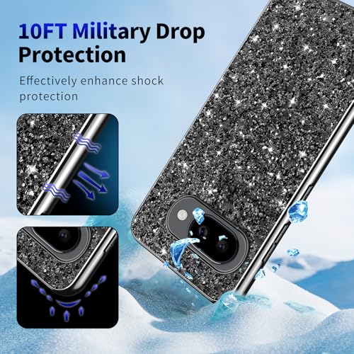 Glitter Case for Google Pixel 10A Phone Case for Women Girls, Slim Ultra Thin Matte Back Shockproof Protective Cover for Google Pixel 10A 5G Crystal Bling Case (Black) - color: Black