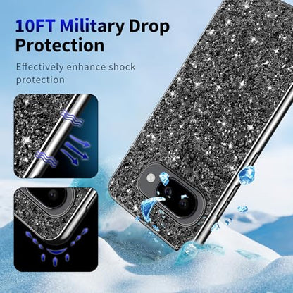 Glitter Case for Google Pixel 10A Phone Case for Women Girls, Slim Ultra Thin Matte Back Shockproof Protective Cover for Google Pixel 10A 5G Crystal Bling Case (Black) - color: Black