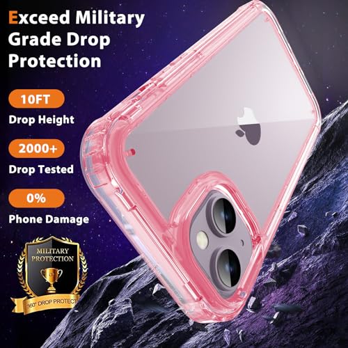 Lifedance iPhone 14/13 Case, Full-Body Rugged Protective Case with Built-in Screen Protector, 10 FT Military Grade Drop Protection, Heavy Duty Shockproof, Clear Pink - color: Clear Pink, size: iPhone 14/13