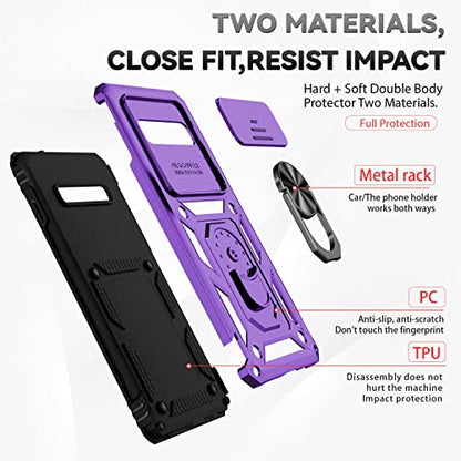 for Samsung Galaxy S10 Plus Case with Camera Lens Cover HD Screen Protector, Military-Grade Drop Tested Magnetic Ring Holder Kickstand Protective Phone Case for Samsung Galaxy S10+ Plus (Purple) - color: Purple with camera cover Military-Grade 2nd gen