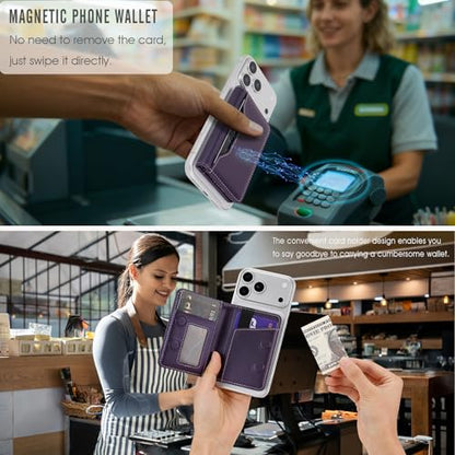 For MagSafe Wallet,Magnetic Card Holder RFID Blocking Wallet with 5 Card Slots & Cash Pocket For iPhone 17/16/ 15/14/ 13/12/ Pro/Max/Plus/Air Purple - color: Purple