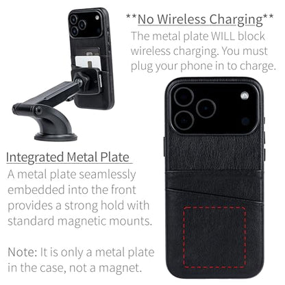 Dockem Card Case for iPhone 17 Pro Max with Magnetic Mounting Plate, Camera Control Button, Wallet with 2 Holder Slots: M2 Exec Premium Synthetic Leather (Black) - color: Black, size: 17 Pro Max