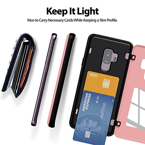 GOOSPERY Magnetic Door Bumper Compatible with Galaxy S9 Plus, Card Holder Wallet Case Easy Magnet Auto Closing Protective Dual Layer Sturdy Phone Back Cover - Pink - color: Pink, size: Galaxy S9 Plus