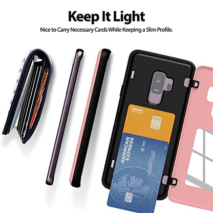 GOOSPERY Magnetic Door Bumper Compatible with Galaxy S9 Plus, Card Holder Wallet Case Easy Magnet Auto Closing Protective Dual Layer Sturdy Phone Back Cover - Pink - color: Pink, size: Galaxy S9 Plus