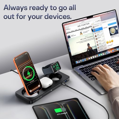 AC ISLAND 5-in-1 Wireless Charger for MagSafe, 25W Foldable Magnetic Stand - color: Black