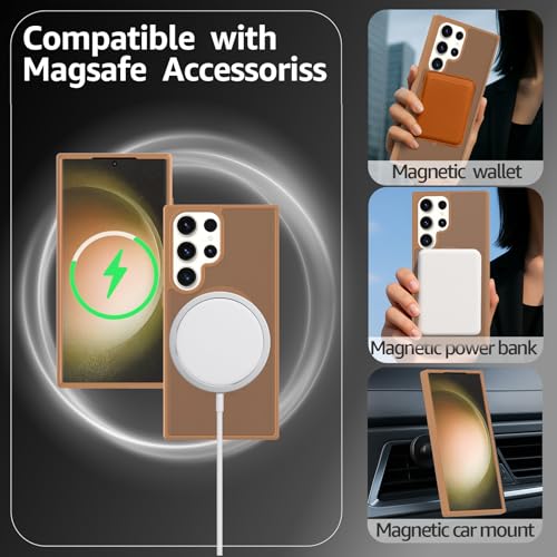 for Samsung Galaxy S23 Ultra Case Magnetic, [Compatible with Magsafe] Frosted 6.8-Inch Slim Fit Protection Wireless Charging Skin-Feel Shockproof Anti-Slip Protective Phone Cover, Coffee - color: Coffee Magnetic