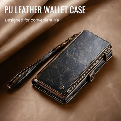 Defencase for Samsung Galaxy S26 Wallet Case with RFID Card Holder, Coffee | Durable Soft PU Leather, with Zipper Pocket, Wrist Strap, Fashion Snap Flip S26 Phone Cases Cover with Stand for Women Men - color: Coffee
