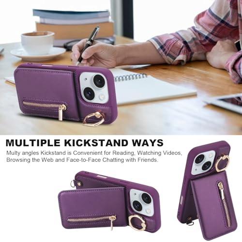 Crossbody Wallet Case for iPhone 11 with Lanyard Strap Card Slot Holder RFID Blocking Ring Kickstand,Magnetic Flip Folio Zipper Purse Case, PU Leather Cover Handbag,Deep Purple - color: Deep Purple, size: iPhone 11(6.1")