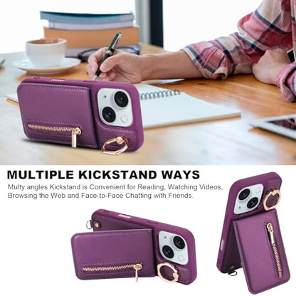 Crossbody Wallet Case for iPhone 11, with Card Slots Zipper Pocket Case, Flip Folio Purse RFID Blocking with Ring Kickstand Detachable Strap-Lavender - color: Lavender, size: iPhone 11(6.1")