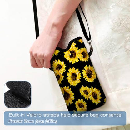 Universal Neoprene Cell Phone Pouch 7.1 X 4 in Mobile Protection Case Bag with Crossbody Strap/Neck Lanyard Sunflower Printed Pattern - color: Sunflower Printed Pattern