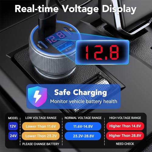 4-Port USB C Car Charger Fast Charging, 78W Metal Car Phone Charger - color: Grey-1Pc