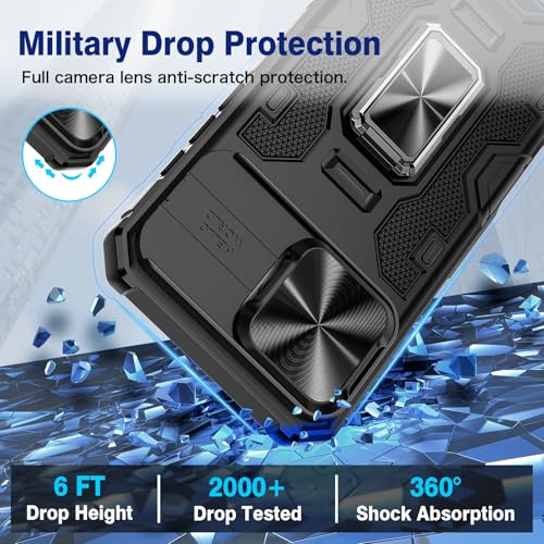 VEGO for iPhone 16 Pro Max Case with Belt Clip Holster and Kickstand Black | Slide Camera Lens Protector & Ring Kickstand Military Grade Heavy Duty Protection Cover for iPhone 16 ProMax - Black - color: Black