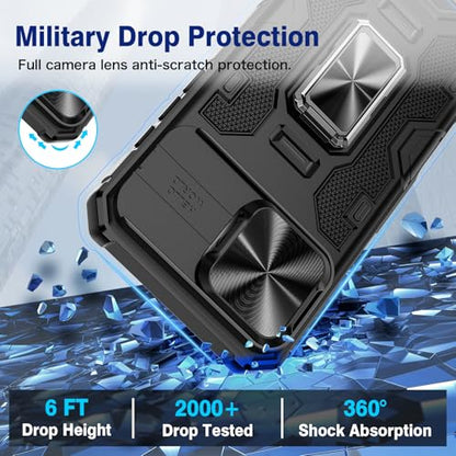VEGO for iPhone 16 Pro Max Case with Belt Clip Holster and Kickstand Black | Slide Camera Lens Protector & Ring Kickstand Military Grade Heavy Duty Protection Cover for iPhone 16 ProMax - Black - color: Black