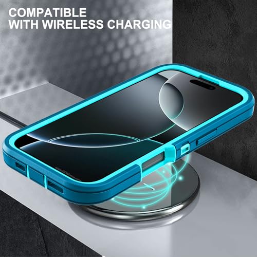YKHJKLEC for iPhone 16 Pro Case, Military Grade 3 in 1 Heavy Duty Shockproof/Drop Proof/Dust Proof Case with 2Pcs Tempered Glass Screen Protector (Blue/Turquoise) - color: Blue/Turquoise