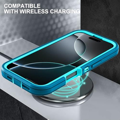 YKHJKLEC for iPhone 16 Pro Case, Military Grade 3 in 1 Heavy Duty Shockproof/Drop Proof/Dust Proof Case with 2Pcs Tempered Glass Screen Protector (Blue/Turquoise) - color: Blue/Turquoise