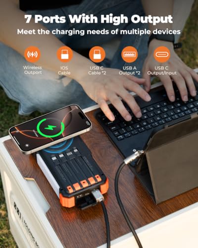 BLAVOR Solar Power Bank with Hand Crank and Built-in 4 Cables 20000mAh - color: Orange