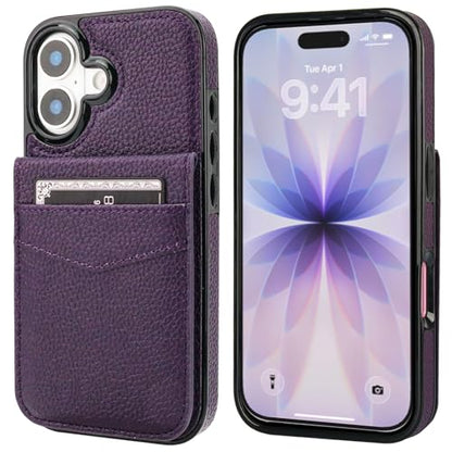 KIHUWEY for iPhone 17 Wallet Case Card Holder Kickstand, Lichee Dark Purple | Credit Card Slots, PU Leather, Magnetic Clasp, Flip Heavy Duty Protection Cover for Men and Women - color: Lichee Dark Purple