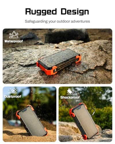 GOODaaa Solar Power Bank 24000mAh, Portable Charger with 4 Built-in Cables - color: Orange