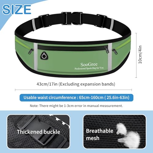 SooGree Slim Running Belt Sport Fanny Pack for Women Men,Reflective Waist Pack Runner Pouch Belt, Zipper Waterproof Running Phone Holder Jogging Pouch for Phone Money (GSP8806 Green) - color: GSP8806 Green