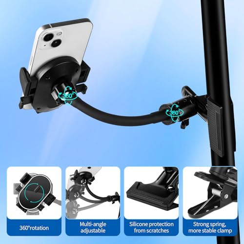ROCKFREE Clip Phone Holder,Auto-Locking Clamp,360° Rotating Base,5.9" Arm - size: Medium-5.9 inch Arm