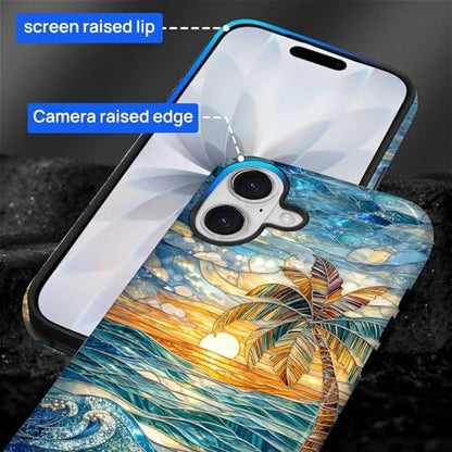 Case for iPhone 17, Dual Layer Phone Cover, Stained Glass Beach Palm | Shockproof Hybrid Phone Case, Soft TPU and Hard PC, Durable Anti-Scratch Protection - color: Stained Glass Beach Palm, size: Iphone 17