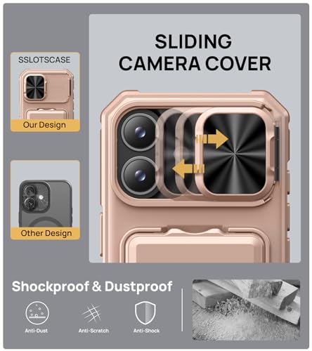 SSLOTSCASE for iPhone 17 Case with Kickstand & Card Holder, Rose Gold - color: Gold, size: Iphone 17