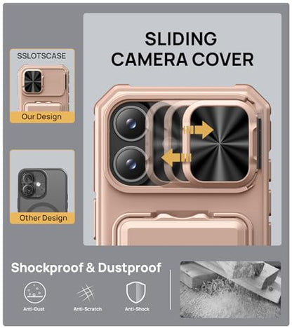 SSLOTSCASE for iPhone 17 Case with Kickstand & Card Holder, Rose Gold - color: Gold, size: Iphone 17