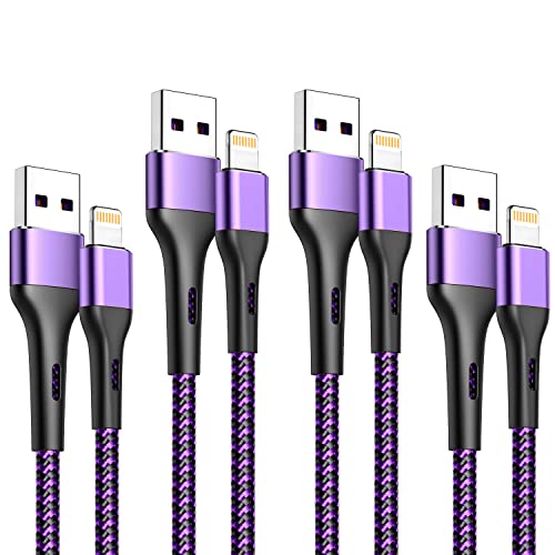 iPhone Charger 4Pack 7inch, [Apple MFi Certified] Short Lightning Cable, Fast Charging Cord for iPhone 13 12 Pro Max Mini 11 XS XR X 10 8 7 Plus 6s 6 SE iPad - Purple