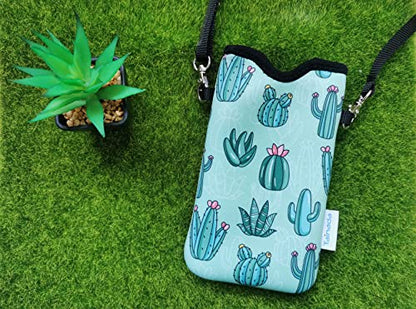 Tainada Neck Phone Pocket Pouch w/Crossbody Strap (Cactus Pattern Green) | For Men/Women; lightweight neoprene pouch; Compatible with iPhone 17/16 Pro Max, 16e, 16/15 Plus; Samsung S26/S25, A57/A56 - color: Cactus Pattern Green