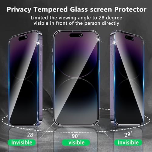 3+3 Pack Privacy Screen Protector Designed for iPhone 14 Pro With 3 Pack Camera Lens Protector,Full Coverage Anti-Spy Tempered Glass Film,9H Hardness,Bubble Free,Easy to Install - color: iPhone 14 Pro FK33