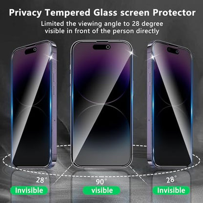 3+3 Pack Privacy Screen Protector Designed for iPhone 14 Pro With 3 Pack Camera Lens Protector,Full Coverage Anti-Spy Tempered Glass Film,9H Hardness,Bubble Free,Easy to Install - color: iPhone 14 Pro FK33