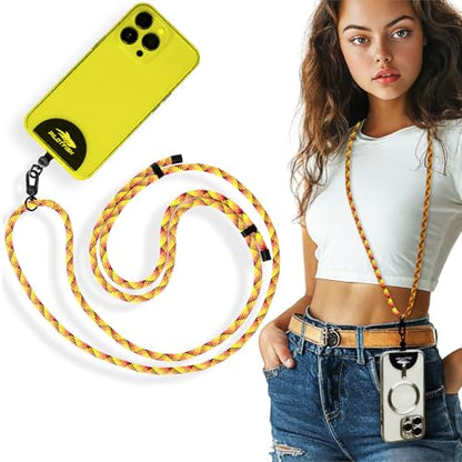 Pilotfish Team Phone Lanyard Strap – Universal Neck & Crossbody Cell Phone Holder, Anti‑Drop, Adjustable for iPhone & Android - color: Black Buckle/Yellow Orange