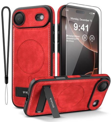 WTCASE Magnetic for iPhone Air Leather Case,Built-in Invisible Stand [Compatible with Magsafe] Protective Slim Kickstand Phone Cover for iPhone Air Case, Red - color: Red, size: iPhone Air
