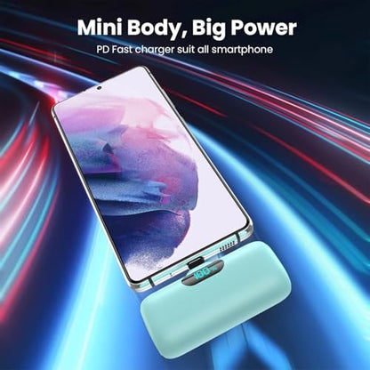 Mini Portable Charger USB C Power Bank,5000mAh PD Fast Charging Battery Pack Built-in USB-C Connector Travel Essential for iPhone17/Pro/17Pro Max/16e/Air/16 Plus/16Pro Max/15 All Series,Android Green - color: Green