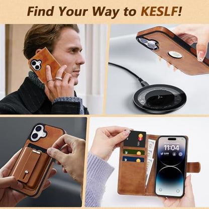 2 in 1 PU Leather for iPhone 17 Case, Detachable Wallet Case with Card Holder, Removable Flip Folio Cover with RFID Blocking, Stand Shockproof Phone Cover（Compatible with MagSafe） Brown - color: Brown, size: Iphone 17