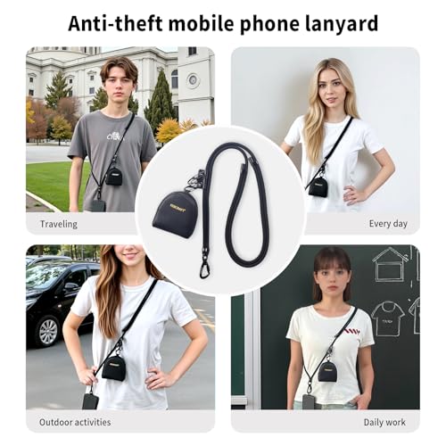 Cell Phone Lanyard Crossbody,Anti Theft Phone Strap,with Steel Wire & Lock,Clip and Go Strap for Phone with Wallet Crossbody,Travel Essentials,Commuting,Daily Convenience,Black