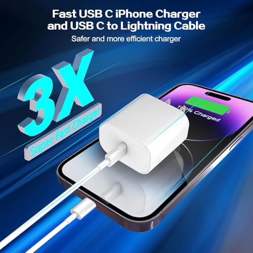 iPhone Charger Fast Charging Block,2Pack Quick Apple iPhone Wall Charger,Super Fast Apple Phone Chargers Power Adapter,10FT Long USB C to Lightning Cable for iPhone14/14 Pro Max/13 Pro/12 MiNi/11/XR/X - size: 10F T