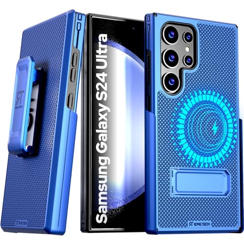Designed for Samsung Galaxy S24 Ultra Case with Belt Clip Holster | Rugged Cover with Strong Magnet & Kickstand Heavy Duty Combo - Navy Blue - color: Navy Blue, style: Galaxy S24 Ultra