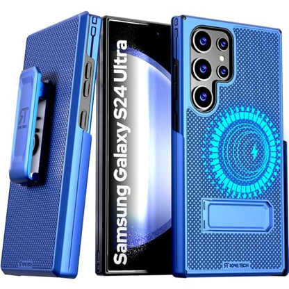 Designed for Samsung Galaxy S24 Ultra Case with Belt Clip Holster | Rugged Cover with Strong Magnet & Kickstand Heavy Duty Combo - Navy Blue - color: Navy Blue, style: Galaxy S24 Ultra